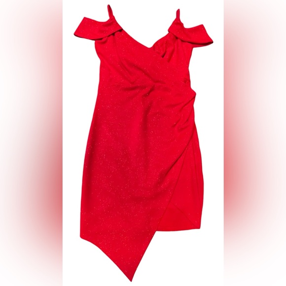 Emerald Sundae Womens Red Glitter Faux Wrap Party Mini Dress Juniors Size Large - Picture 4 of 16